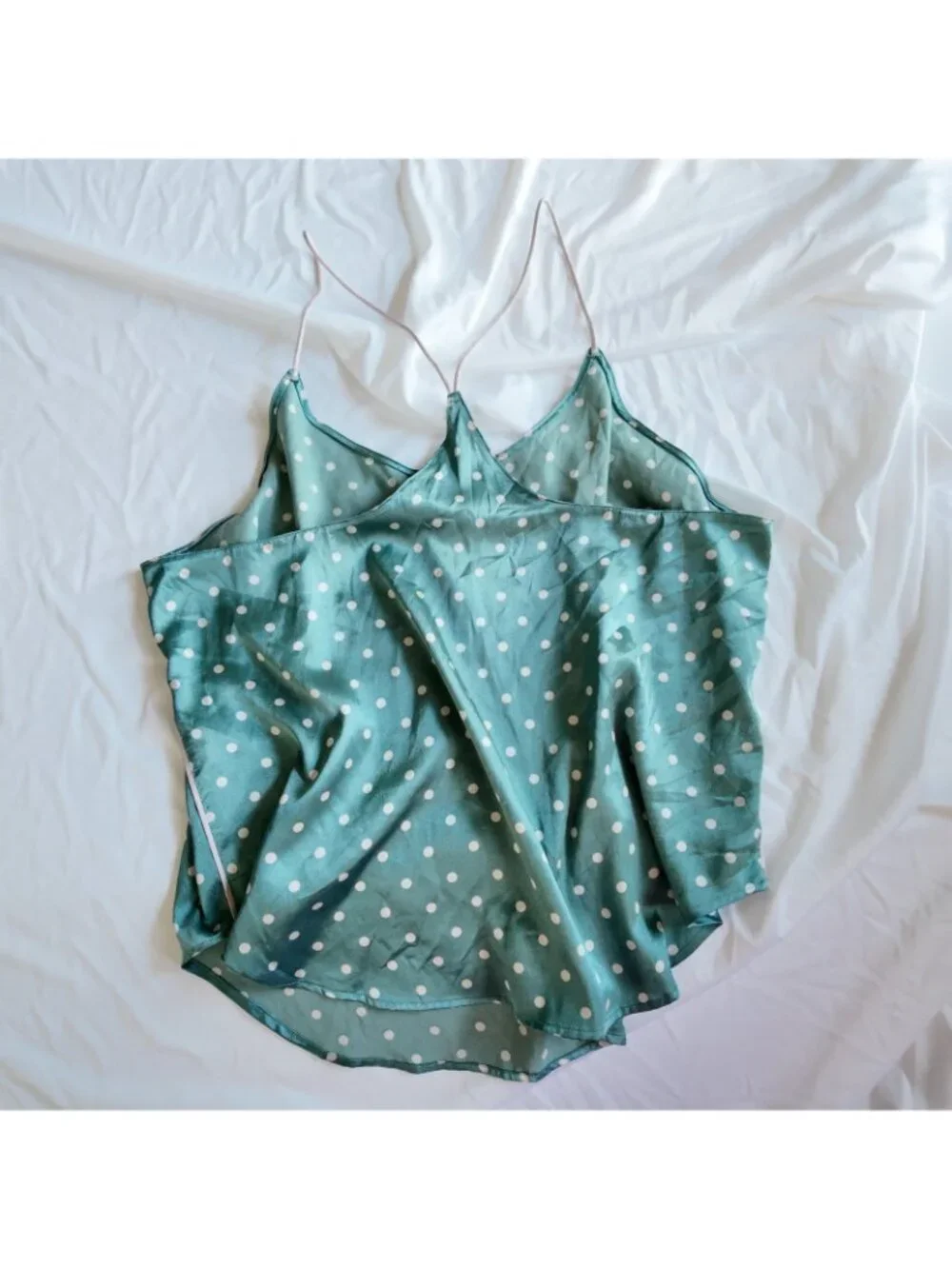 Victoria's Secret Pajama Set Womens S L Satin Cami Shorts Polka dot Shale Green